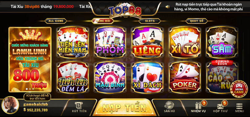 Các tựa game bài trên TOP88